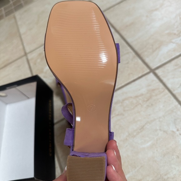 Women's Chunky Heels Square Toe block Sandals Wedding Prom - lilac size 7 - Picture 6 of 6